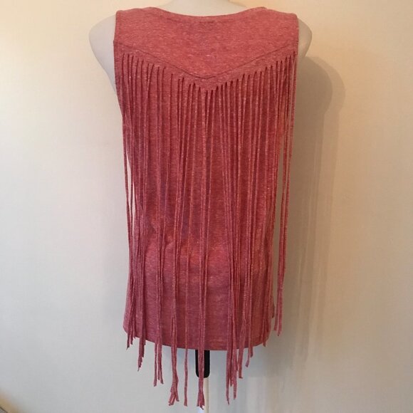 The Clas-sic Skull Tee Tank Top Beaded Pink Heathered Shirt with Fringe Sz Large - Picture 2 of 16